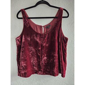 Womans J Crew size 12 Lined Crushed Velvet Burgandy Tank Top Shirt Cropped euc